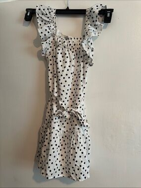 Cato White and Black Polka Dot Ruffle Sleeve Dress